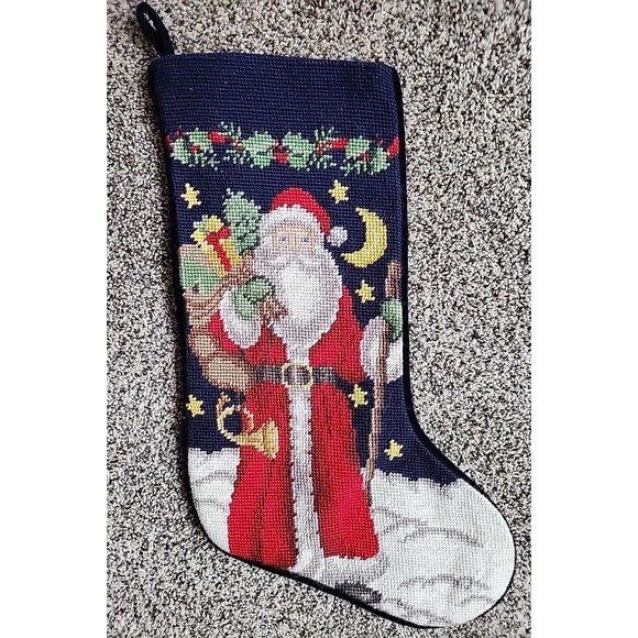Lands' End Holiday Lands End Santa Claus Needlepoint Christmas
